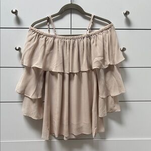 Elegant Off-Shoulder Gold Hawk Ruffle Blouse - Cream